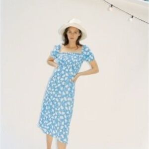 NWT Faithfull the Brand Blue Puff Sleeve Sundress Size US M